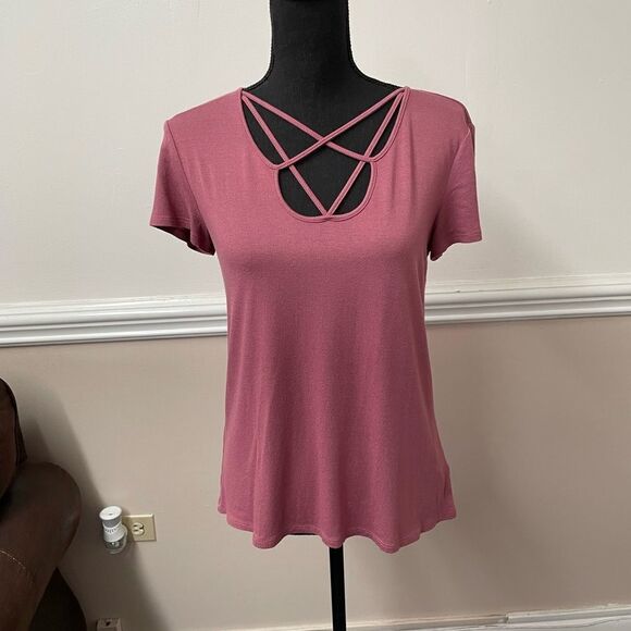 Pink Rose Tops - Pink Rose Cross Front Tee